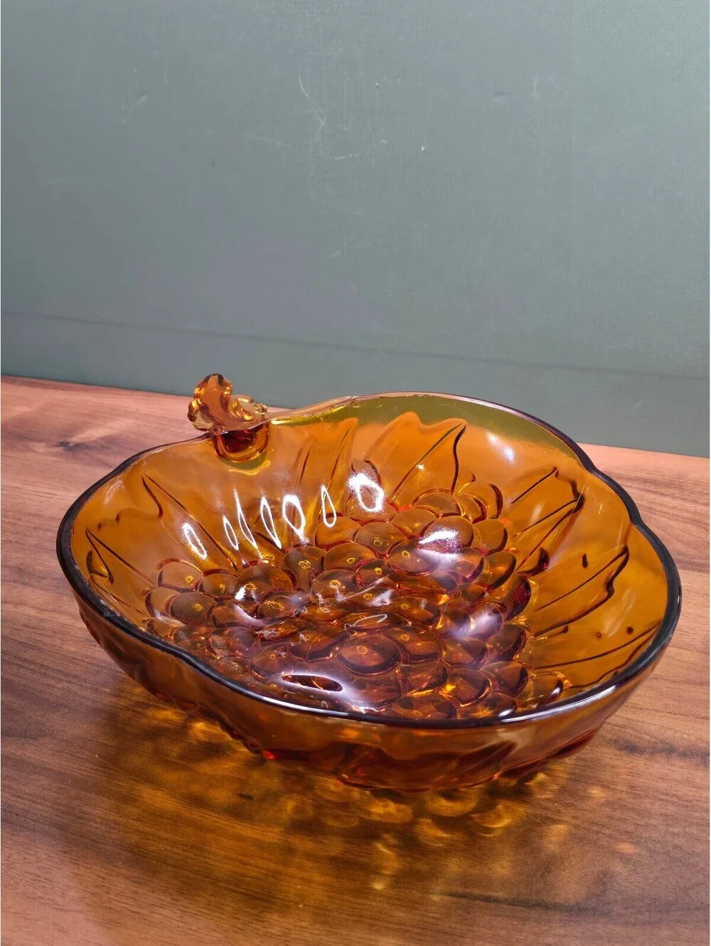 Vintage Amber Glass Grape Leaf Bowl Indiana Colony Candy Dish
